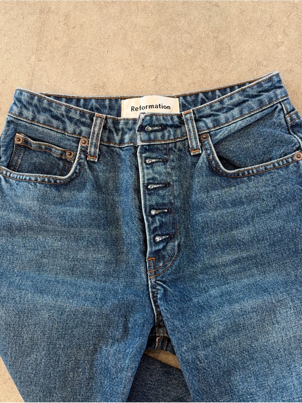 Reformation Blue Button-Fly Jeans